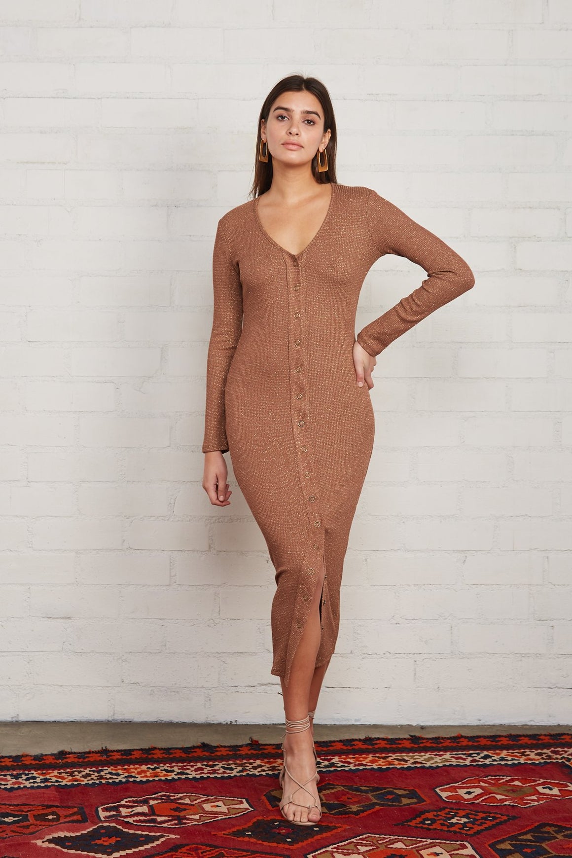 Metallic Rib Snap Front Dress