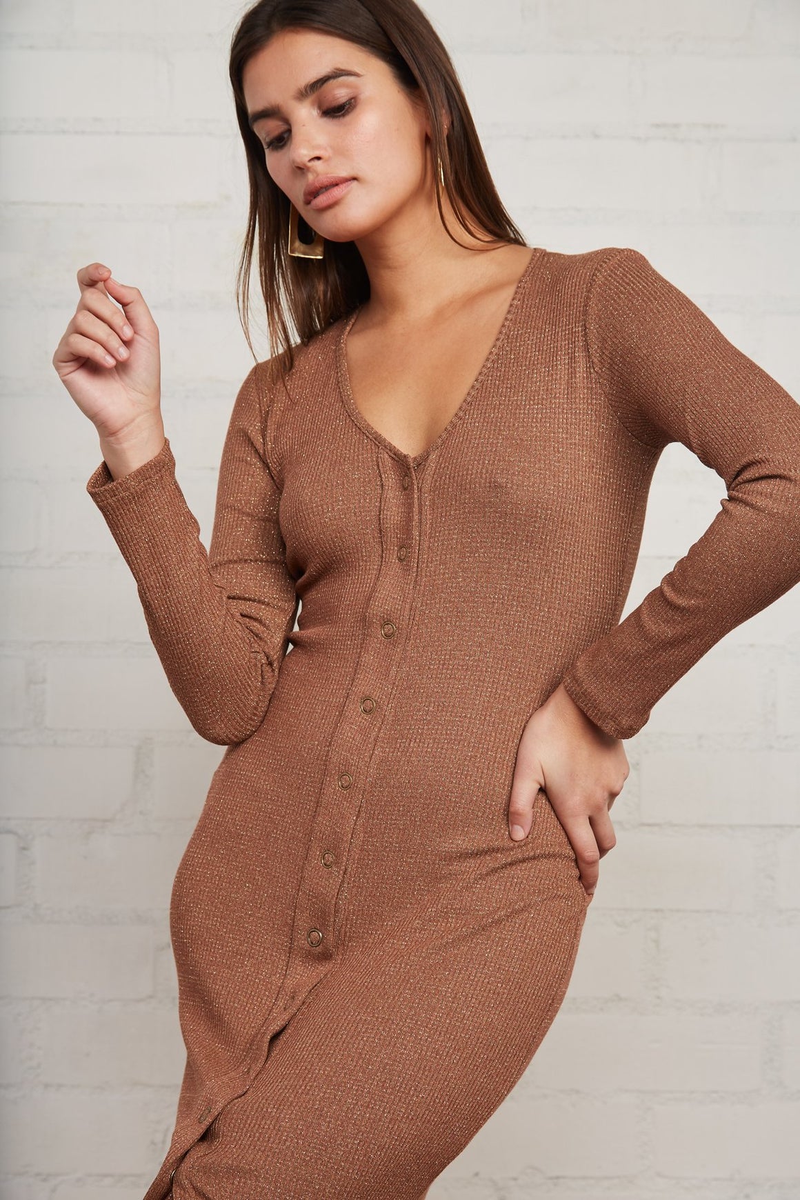 Metallic Rib Snap Front Dress