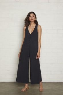 Linen Button Front Jumpsuit
