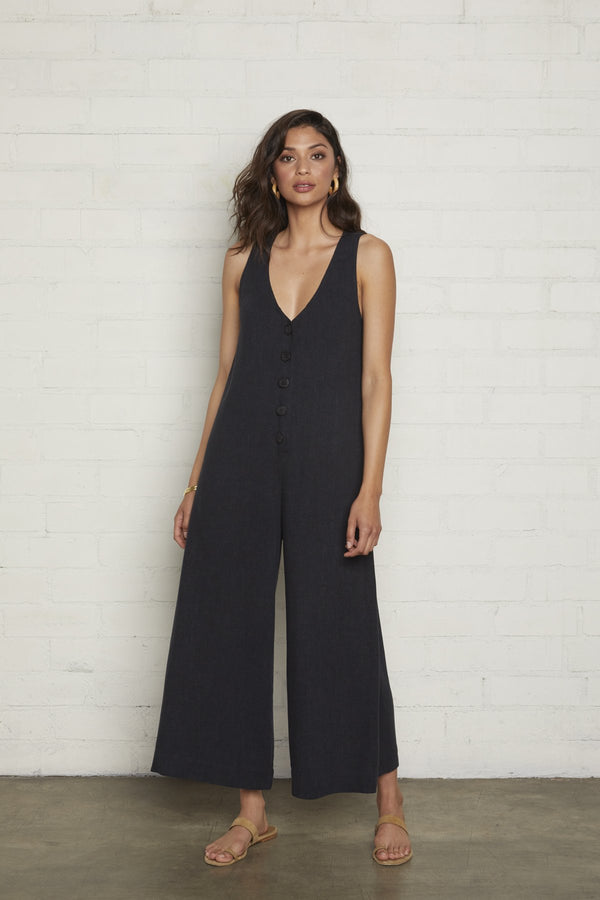 Linen Button Front Jumpsuit