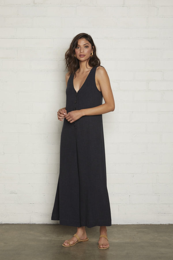 Linen Button Front Jumpsuit