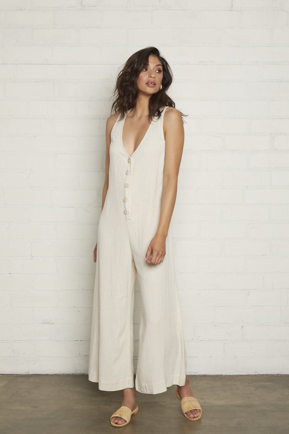 Linen Button Front Jumpsuit