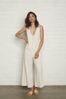 Linen Button Front Jumpsuit