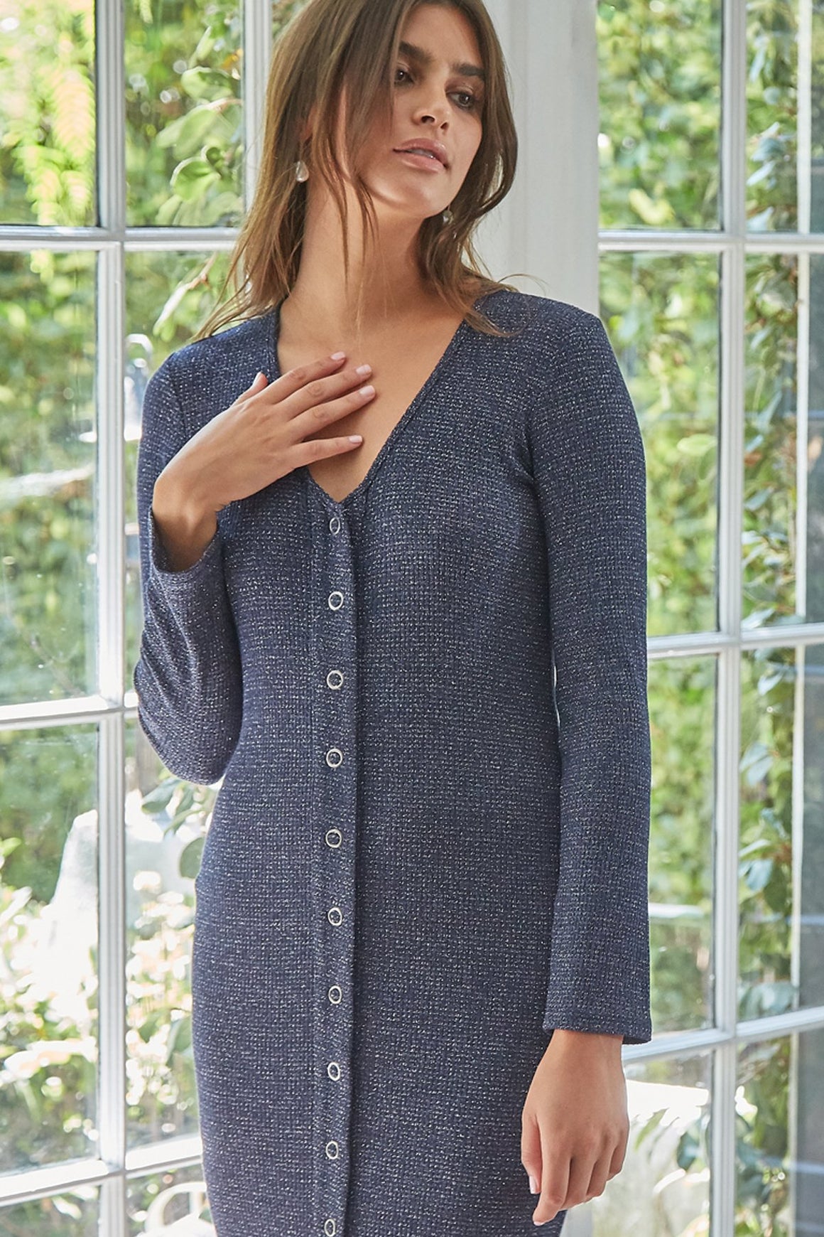 Metallic Rib Snap Front Dress